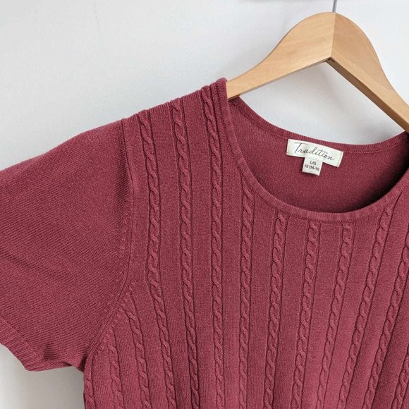 Pink Short-Sleeve Cable Knit Sweater - Picture 3 of 5
